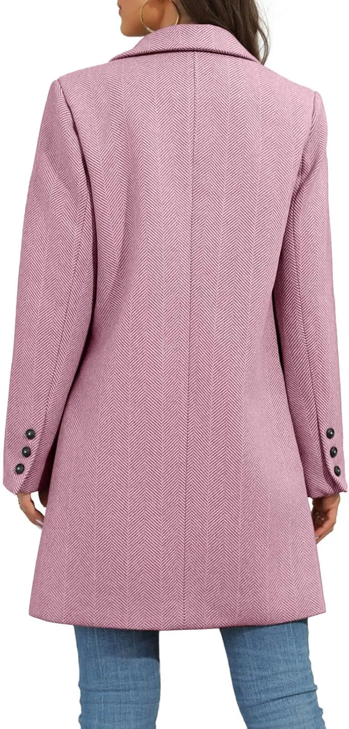 Ebifin Women's Notch Lapel Double Breasted Trench Coat Peacoat Winter Casual Long Blazer Jacket Overcoat