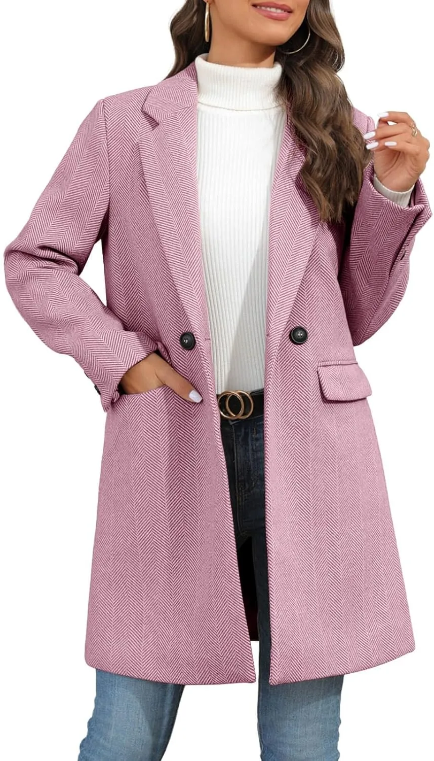 Ebifin Women's Notch Lapel Double Breasted Trench Coat Peacoat Winter Casual Long Blazer Jacket Overcoat