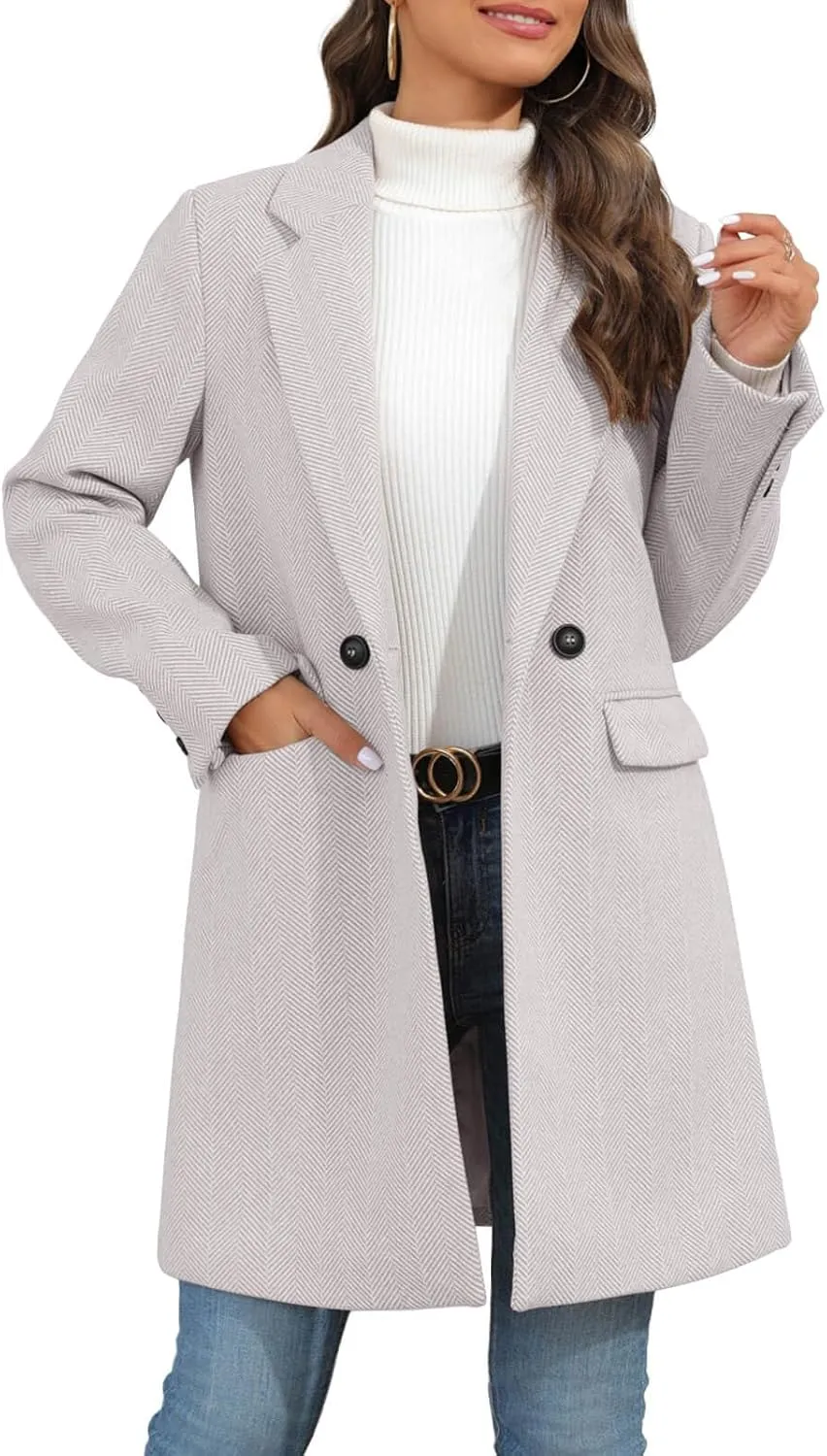 Ebifin Women's Notch Lapel Double Breasted Trench Coat Peacoat Winter Casual Long Blazer Jacket Overcoat