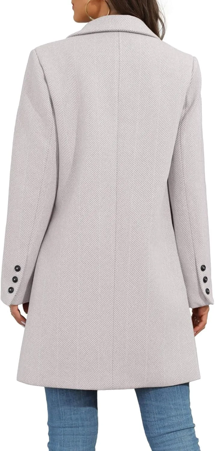 Ebifin Women's Notch Lapel Double Breasted Trench Coat Peacoat Winter Casual Long Blazer Jacket Overcoat