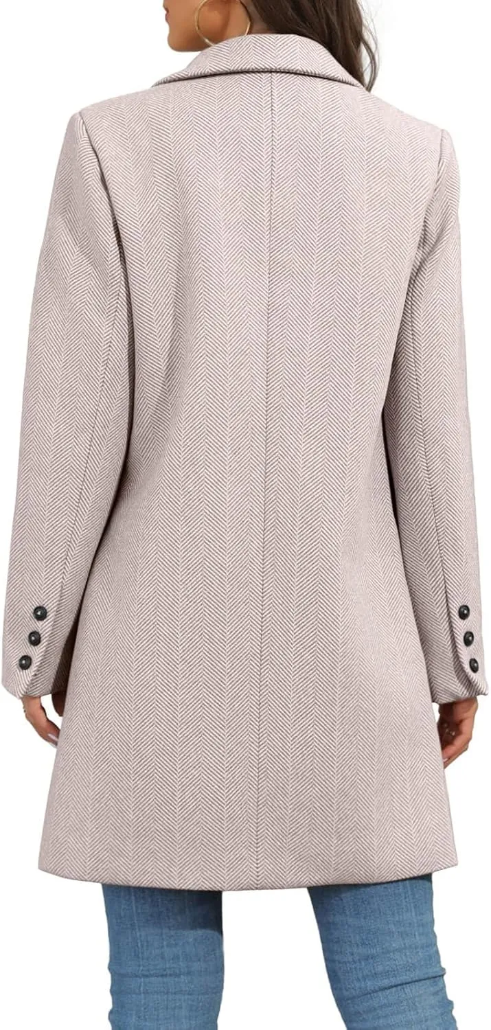 Ebifin Women's Notch Lapel Double Breasted Trench Coat Peacoat Winter Casual Long Blazer Jacket Overcoat