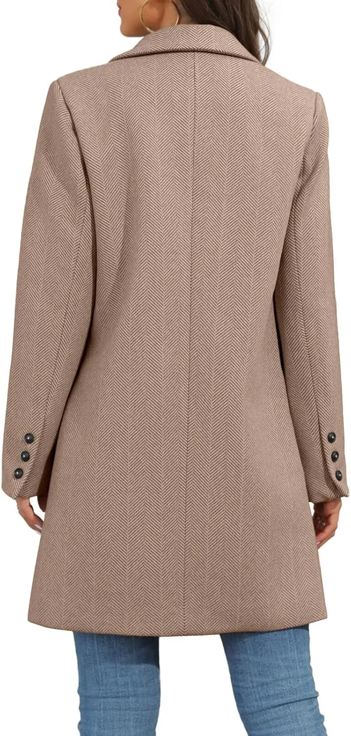 Ebifin Women's Notch Lapel Double Breasted Trench Coat Peacoat Winter Casual Long Blazer Jacket Overcoat