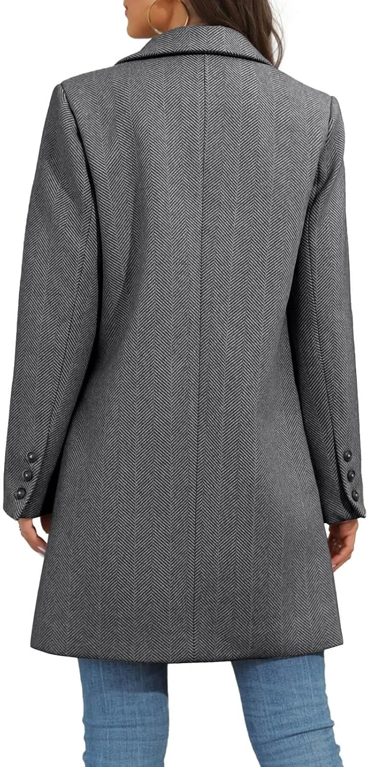 Ebifin Women's Notch Lapel Double Breasted Trench Coat Peacoat Winter Casual Long Blazer Jacket Overcoat