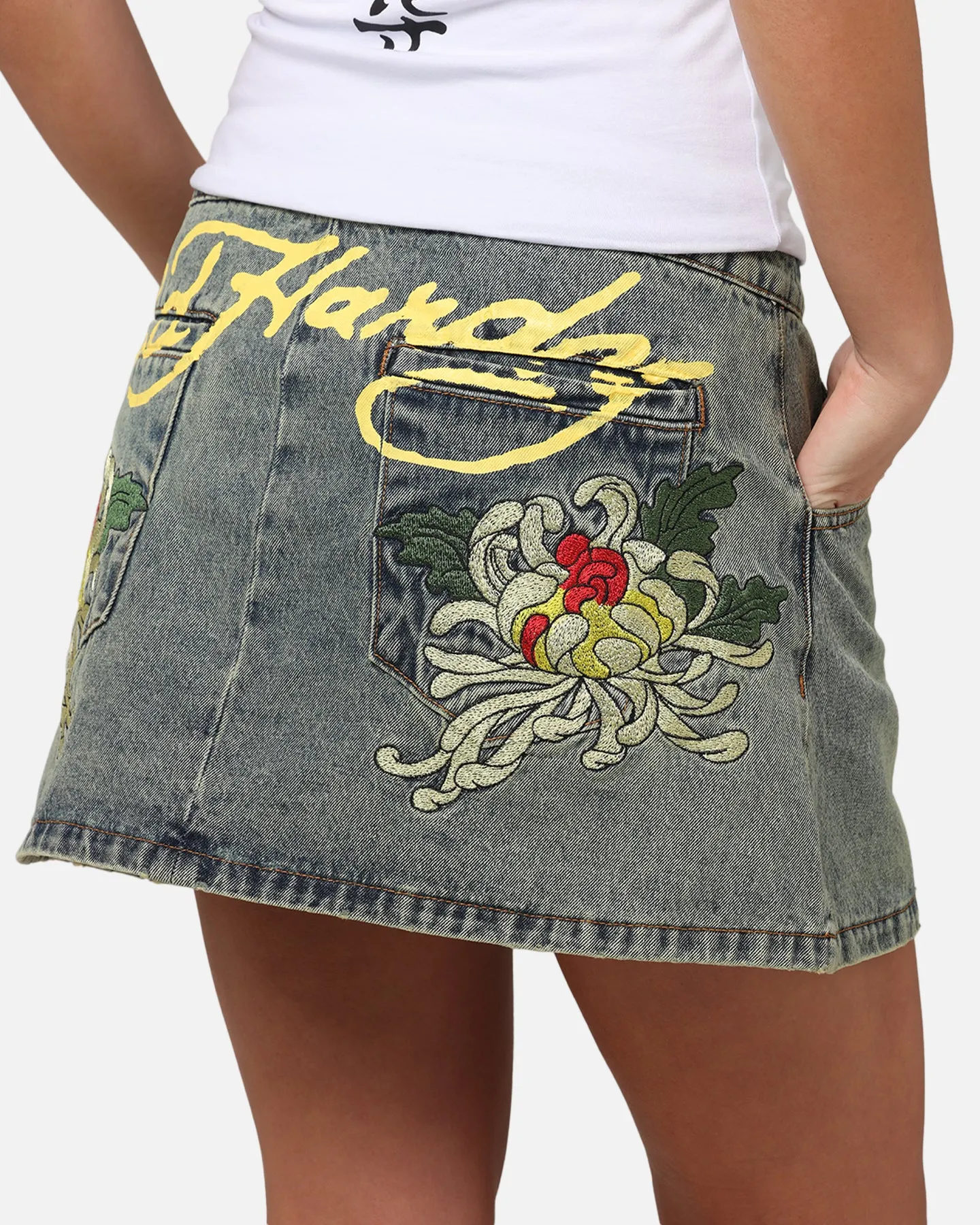 Ed Hardy Women's Flora Denim Mini Skirt Dirty Blue