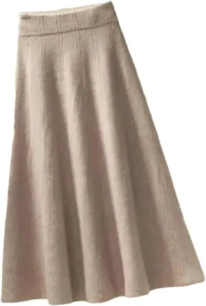 Elegant Midi Pleated Knitted Skirt Women Autumn Winter Mid Length A Line High Waist Skirt