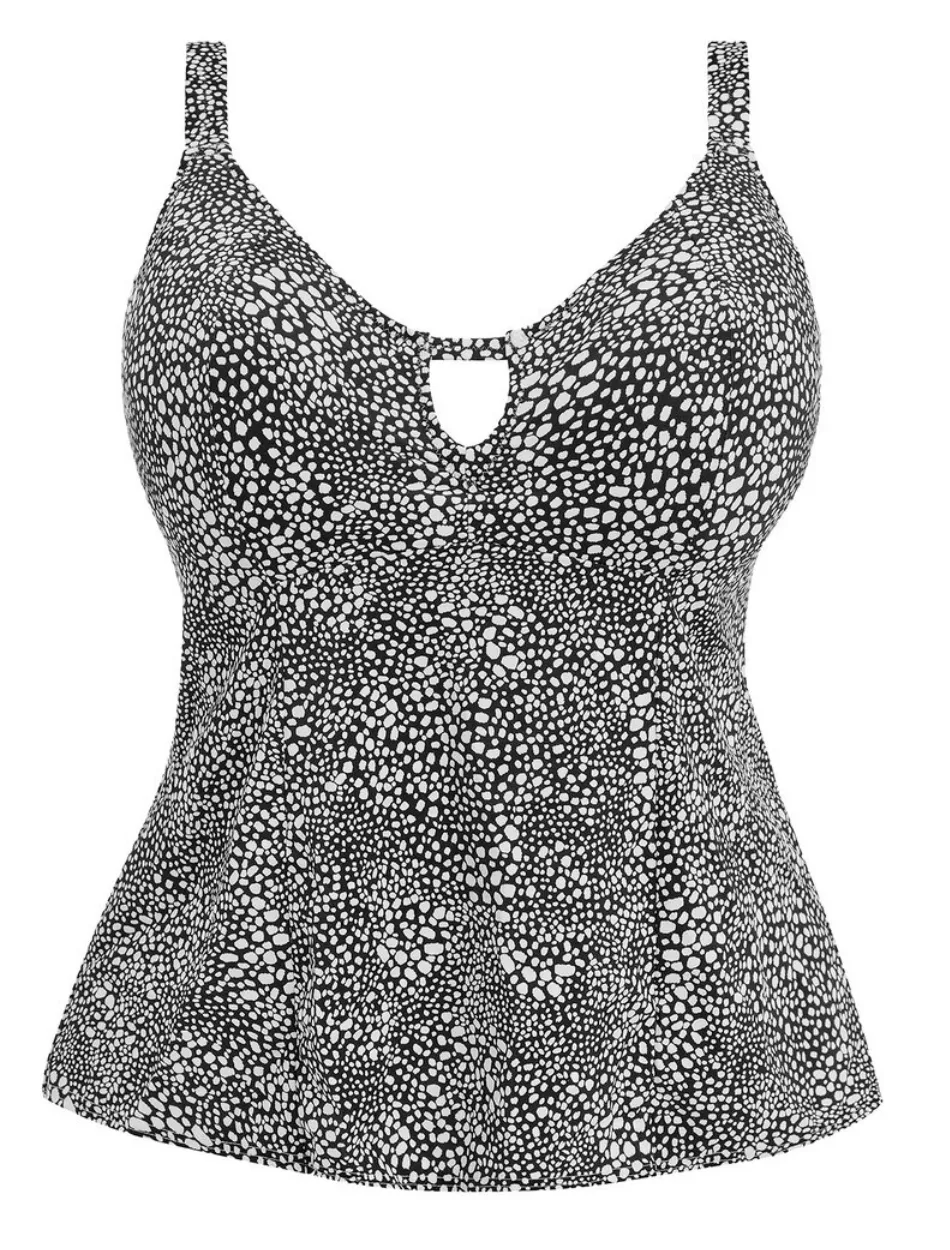 Elomi Pebble Cove Tankini Top Non Wired Cups | Tankini Swimwear in Black | Animal Print Tankini Tops