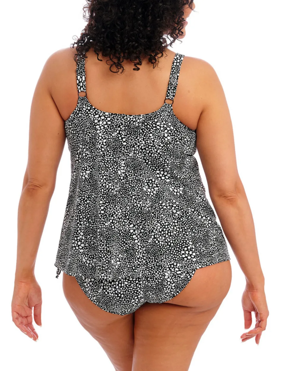 Elomi Pebble Cove Tankini Top Non Wired Cups | Tankini Swimwear in Black | Animal Print Tankini Tops