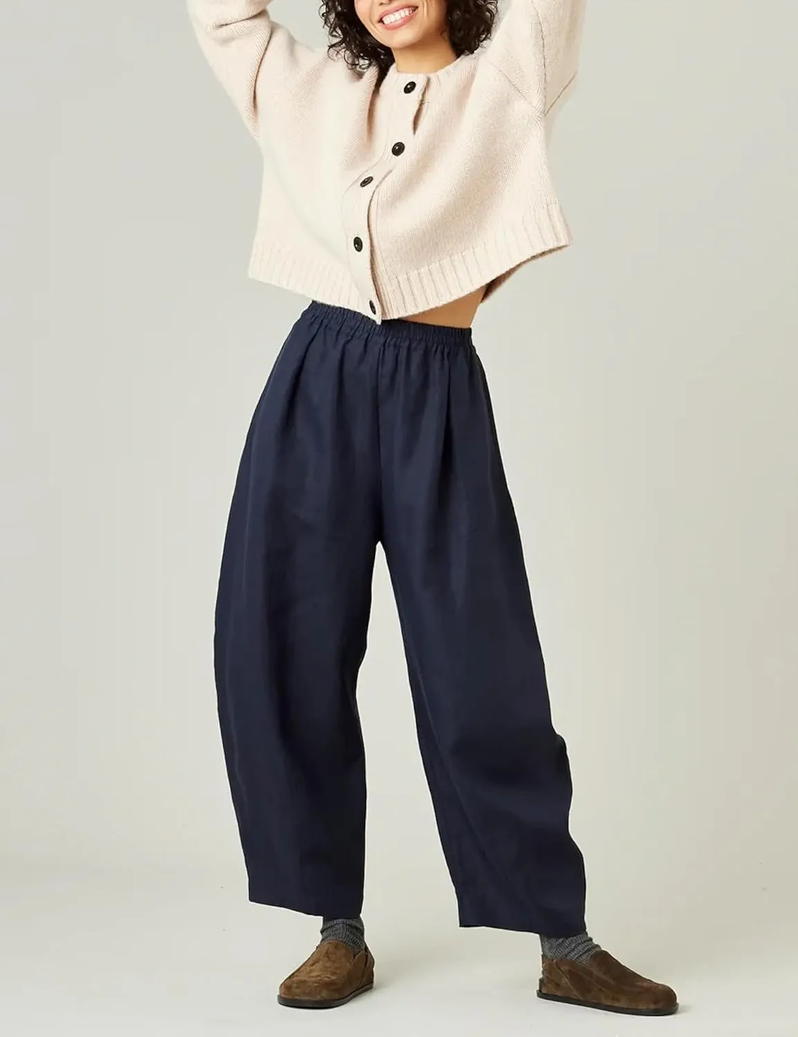 EsheSy Women's Cotton Linen Harem Pants Elastic Waist Wide Leg Pants Loose Lightweight Trousers with Pockets
