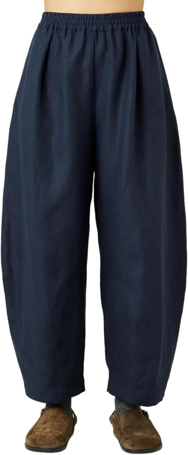 EsheSy Women's Cotton Linen Harem Pants Elastic Waist Wide Leg Pants Loose Lightweight Trousers with Pockets