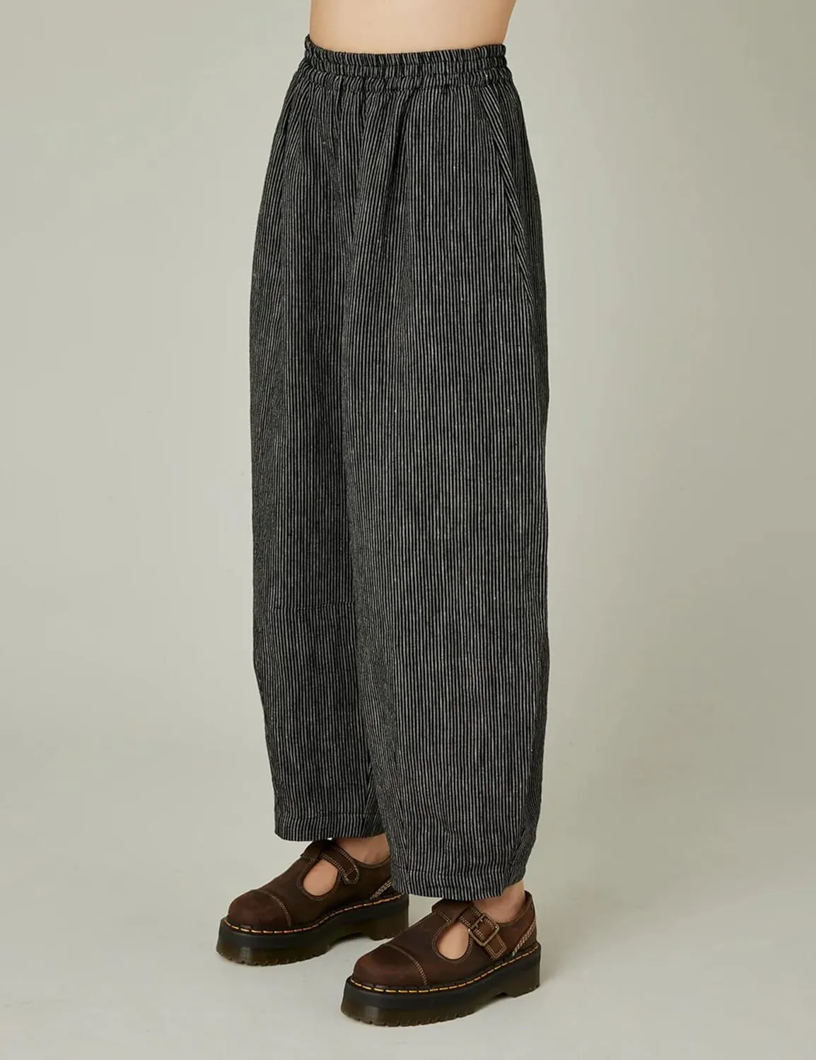 EsheSy Women's Cotton Linen Harem Striped Pants Elastic Waist Wide Leg Pants Loose Lightweight Trousers with Pockets