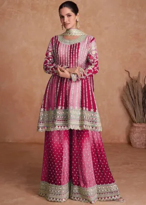 Fantastic Ombre Style Chinon Embroidered Sharara Suits