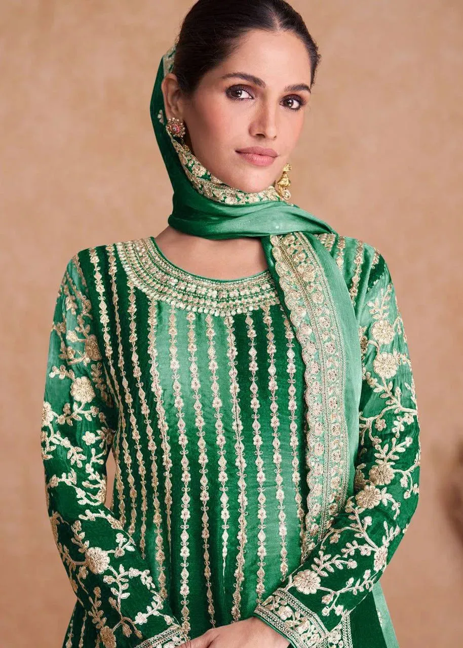 Fantastic Ombre Style Chinon Embroidered Sharara Suits