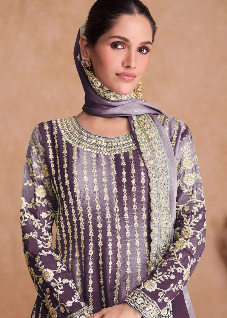 Fantastic Ombre Style Chinon Embroidered Sharara Suits