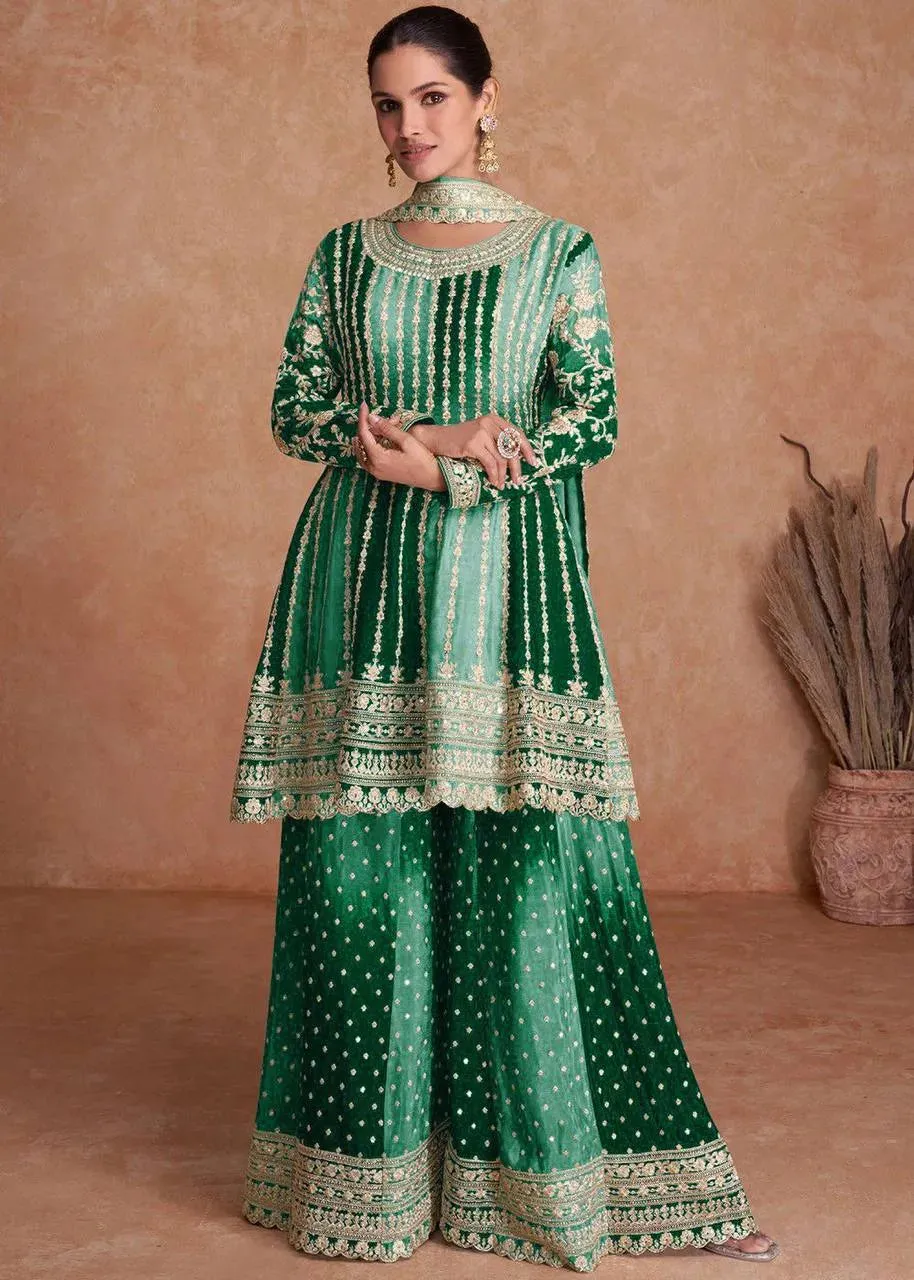 Fantastic Ombre Style Chinon Embroidered Sharara Suits