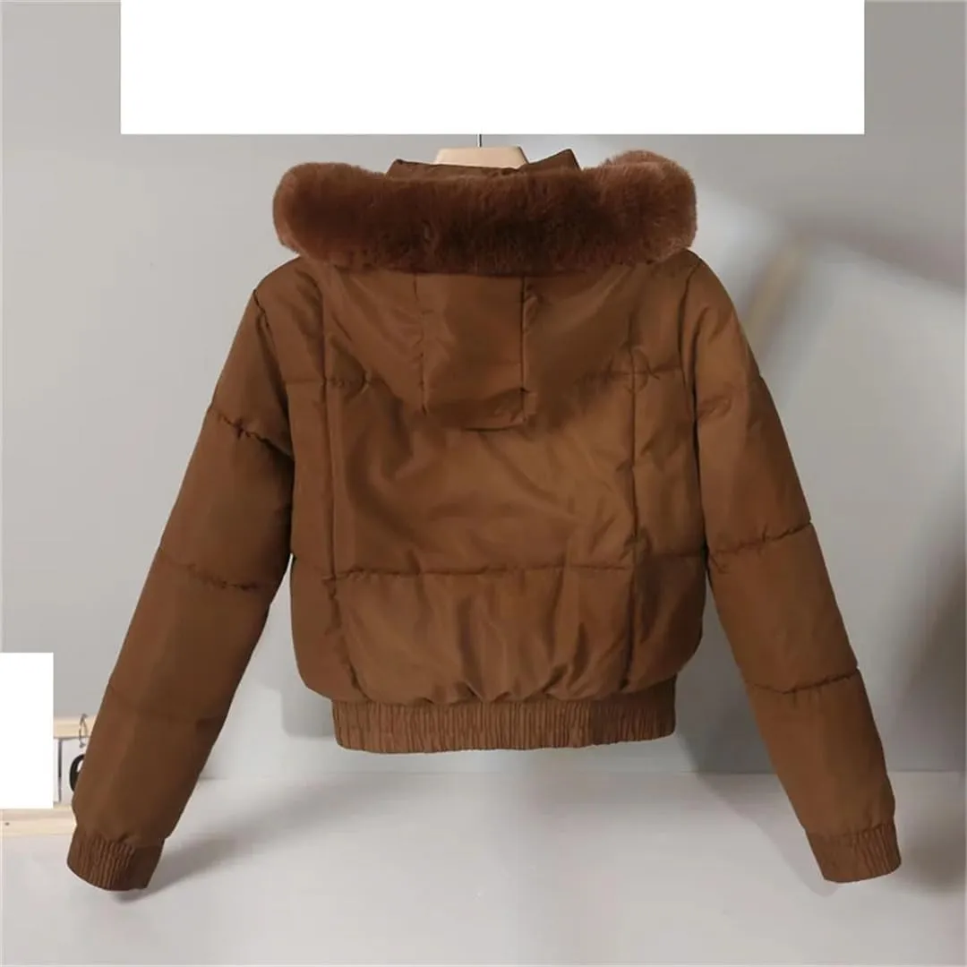 Fashion Short Parkas Women's Cotton-Padded Jacket Hooded Thicken Fur Collar Warm Coats