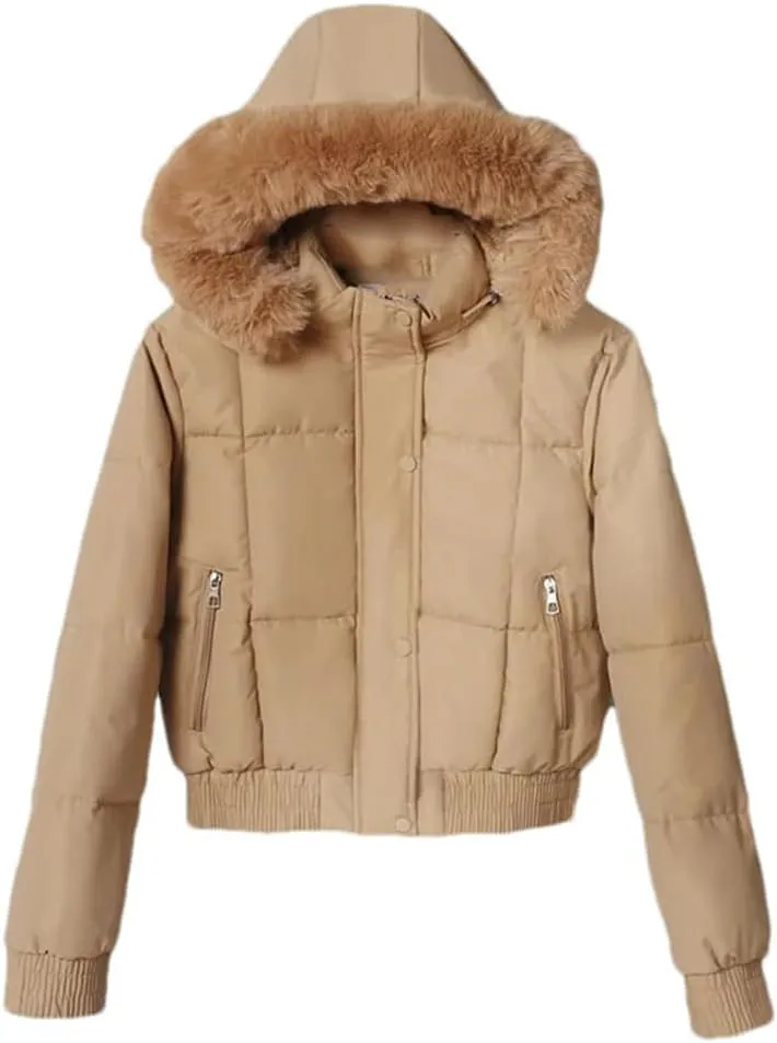 Fashion Short Parkas Women's Cotton-Padded Jacket Hooded Thicken Fur Collar Warm Coats