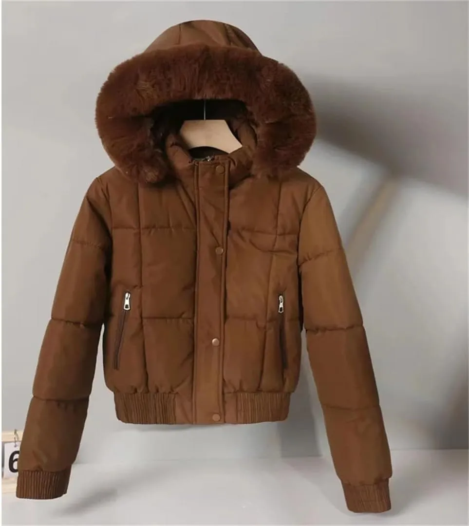 Fashion Short Parkas Women's Cotton-Padded Jacket Hooded Thicken Fur Collar Warm Coats