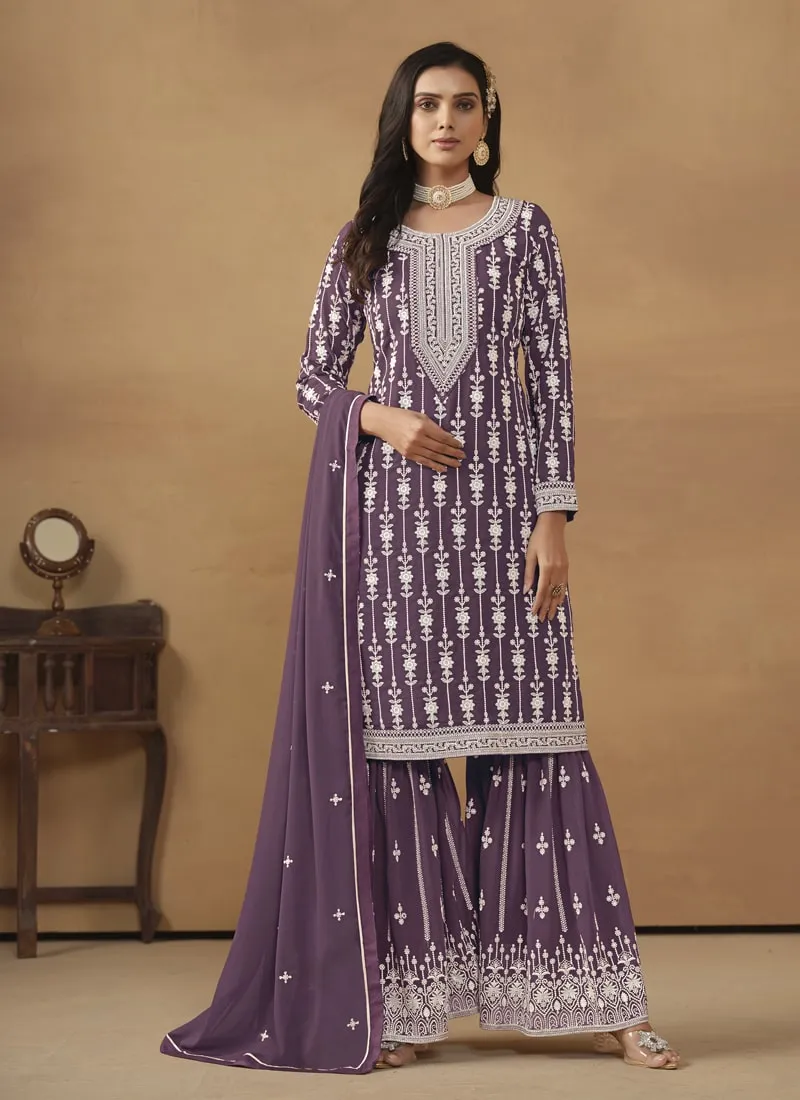 Faux Georgette Gharara Suit with Dupatta