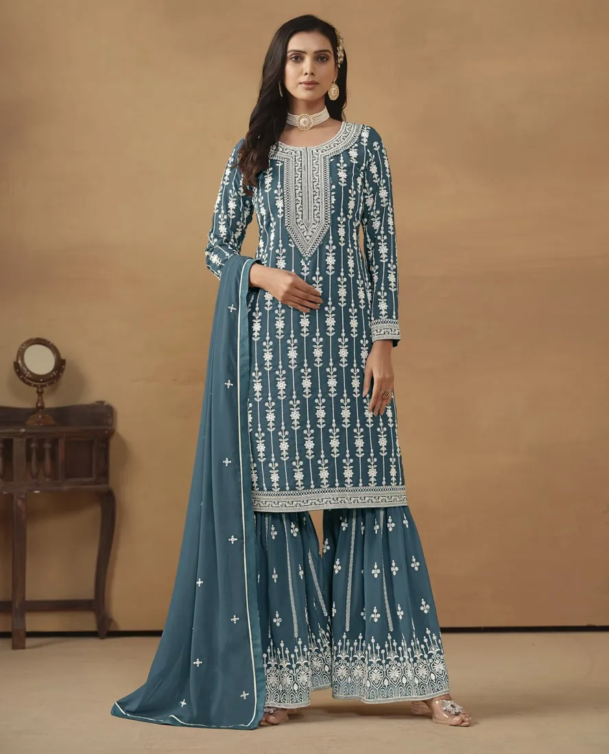 Faux Georgette Gharara Suit with Dupatta