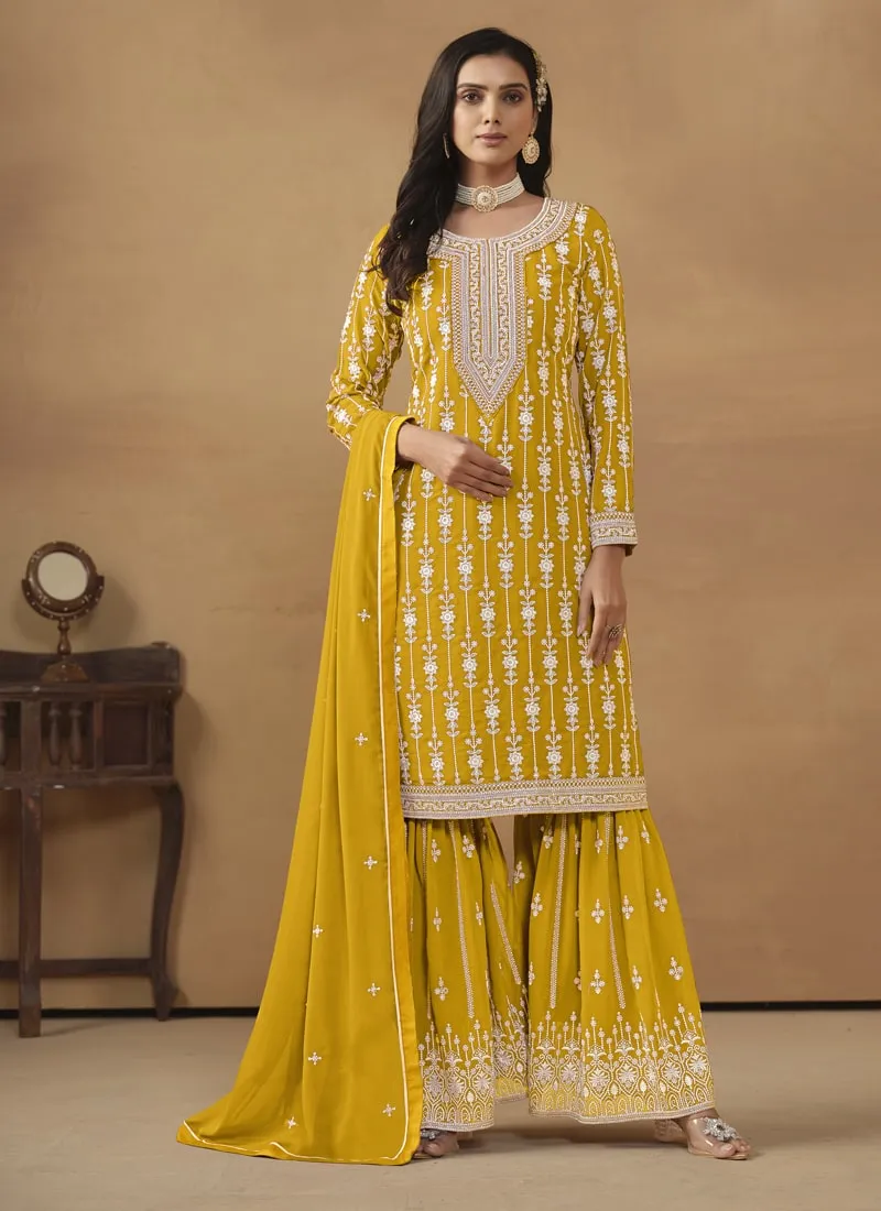 Faux Georgette Gharara Suit with Dupatta