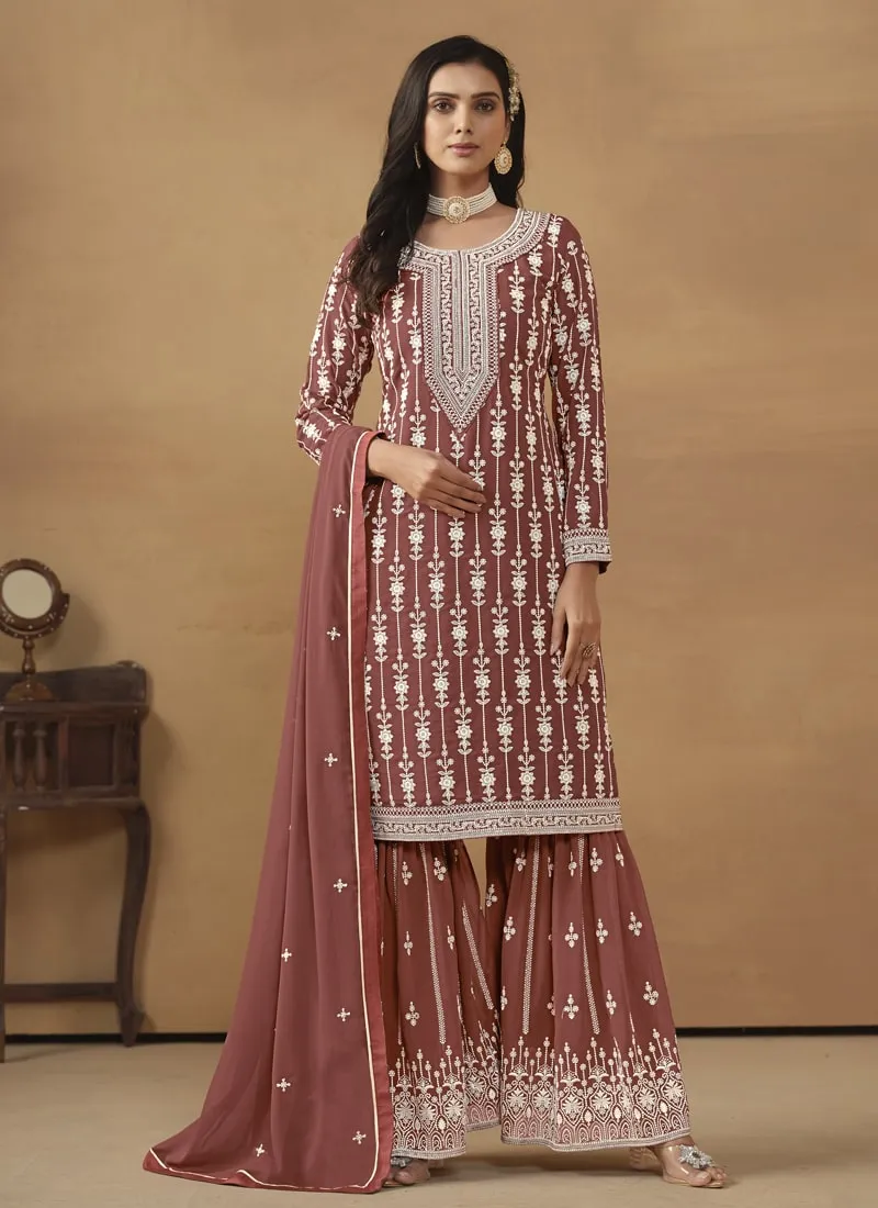 Faux Georgette Gharara Suit with Dupatta