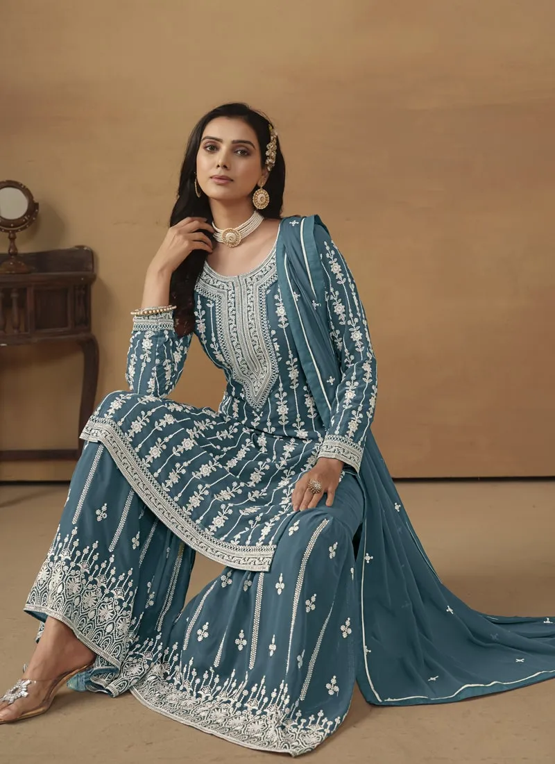 Faux Georgette Gharara Suit with Dupatta