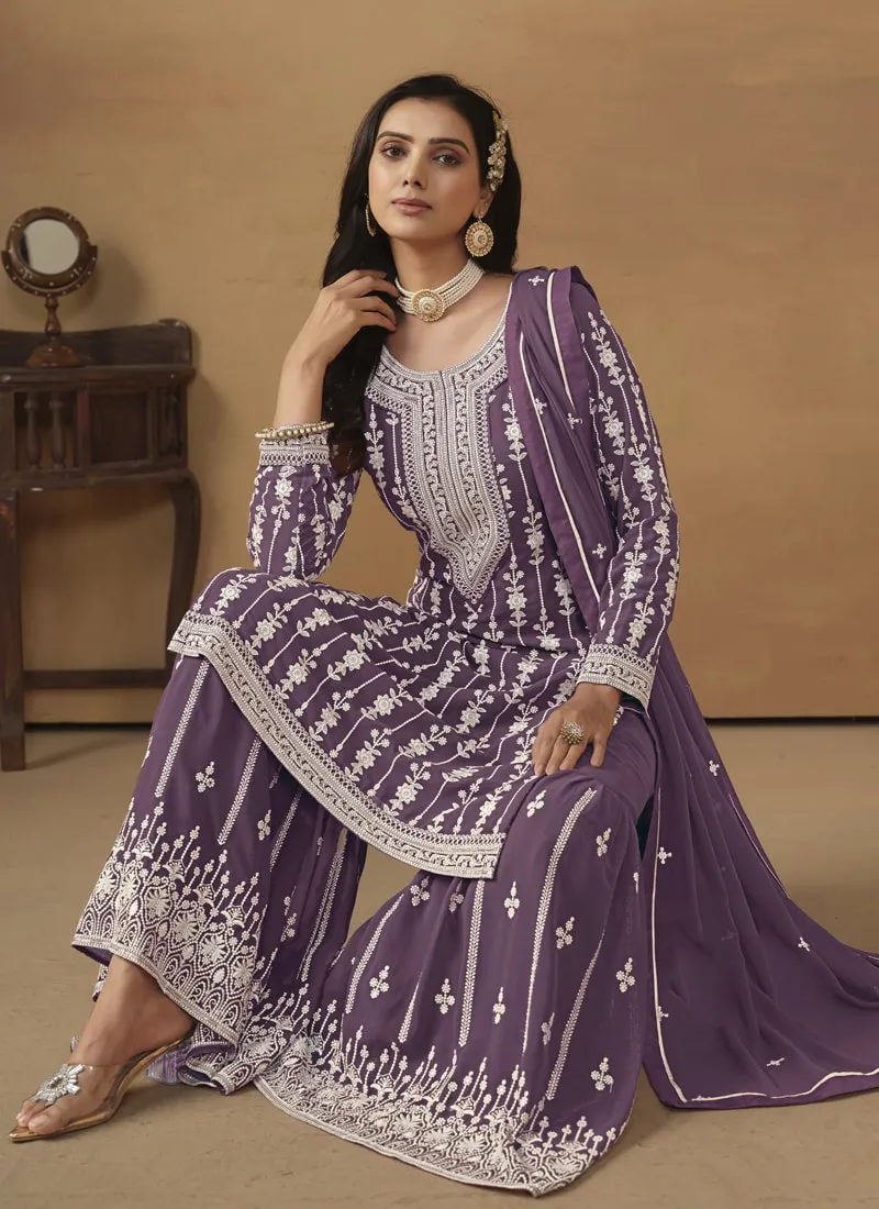 Faux Georgette Gharara Suit with Dupatta