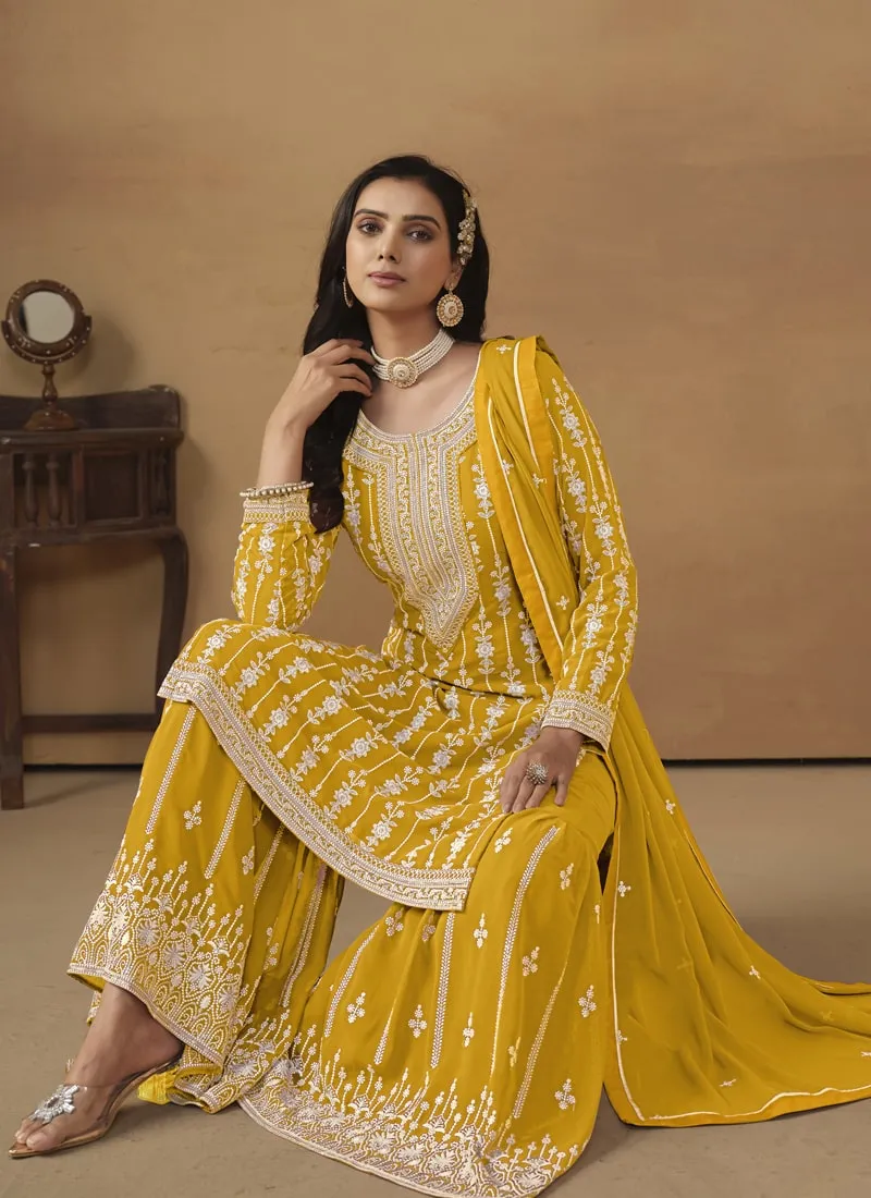 Faux Georgette Gharara Suit with Dupatta