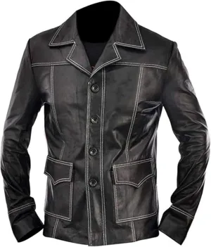 FC Brad Pitt Tyler Fighting Club Coat Leather Jacket Tyler Durden Coat Cosplay Halloween Costume
