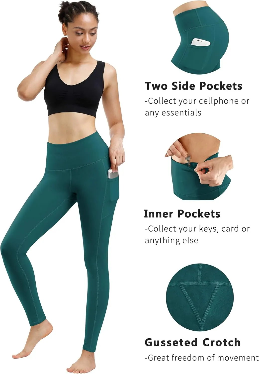 Fengbay 4 Pack High Waist Yoga Pants, Pocket Yoga Pants Tummy Control Workout Leggings 4 Way Stretch Leggings with Pockets