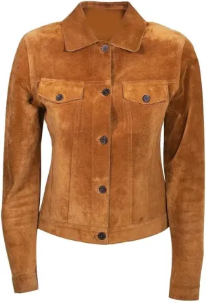 Fernando Women Lambskin Leather Trucker Jackets | Women's Suede and Sheep Leather Four-Pocket Trucker Jacket