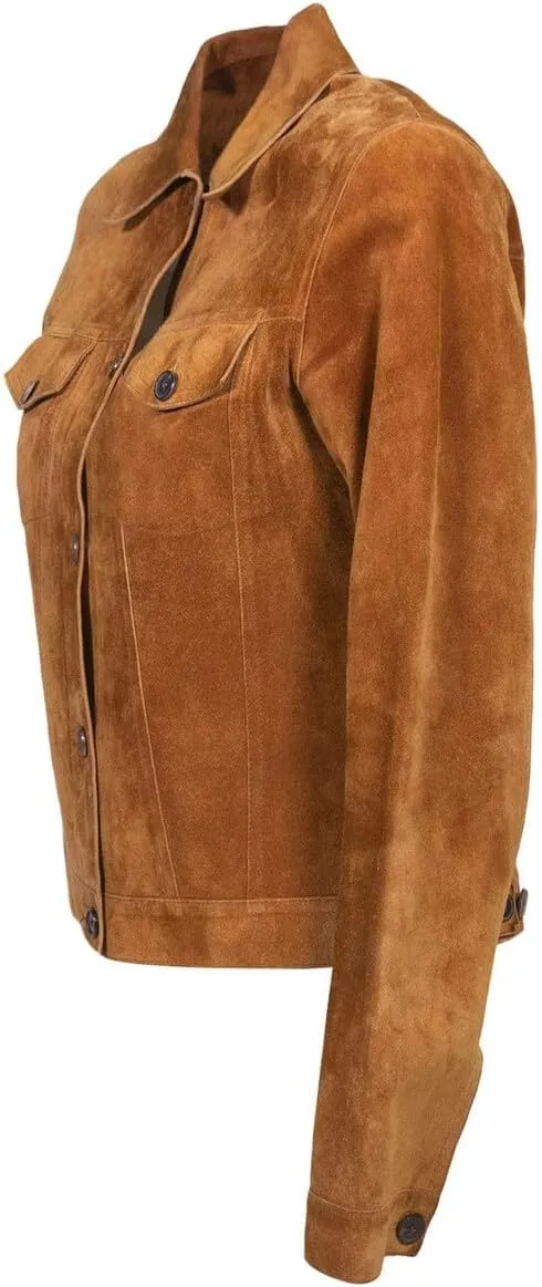 Fernando Women Lambskin Leather Trucker Jackets | Women's Suede and Sheep Leather Four-Pocket Trucker Jacket