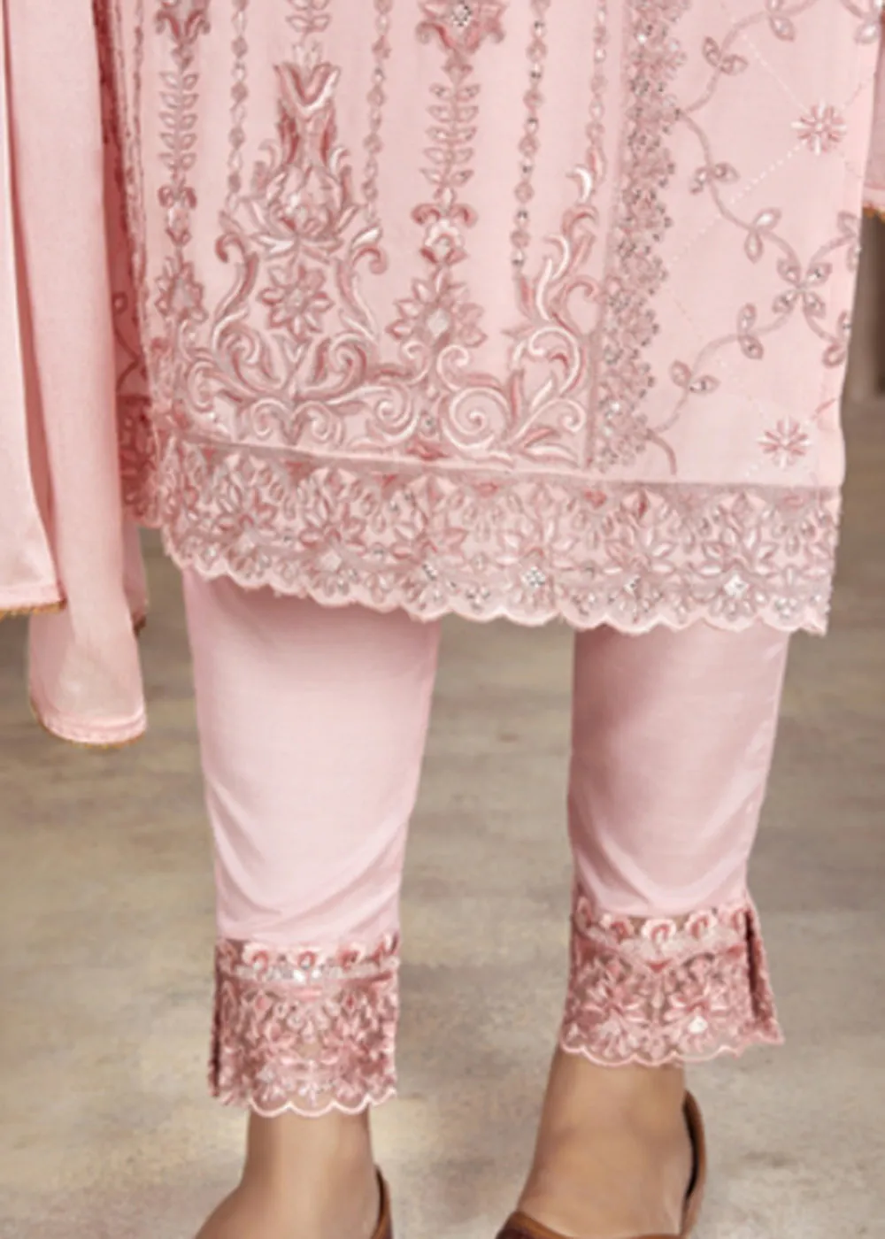 Festive Look Elegant Pink Embroidered Pant Style Salwar Suit