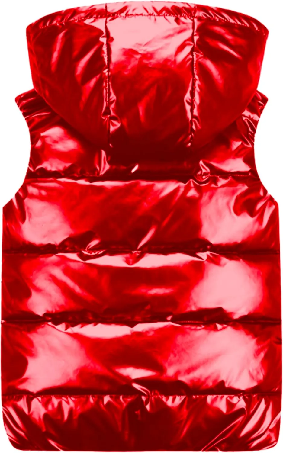 FindThy Womens Shiny Puffer Down Vest Quilted Zip Up Hat Collar Pocketed Sleeveless Jacket