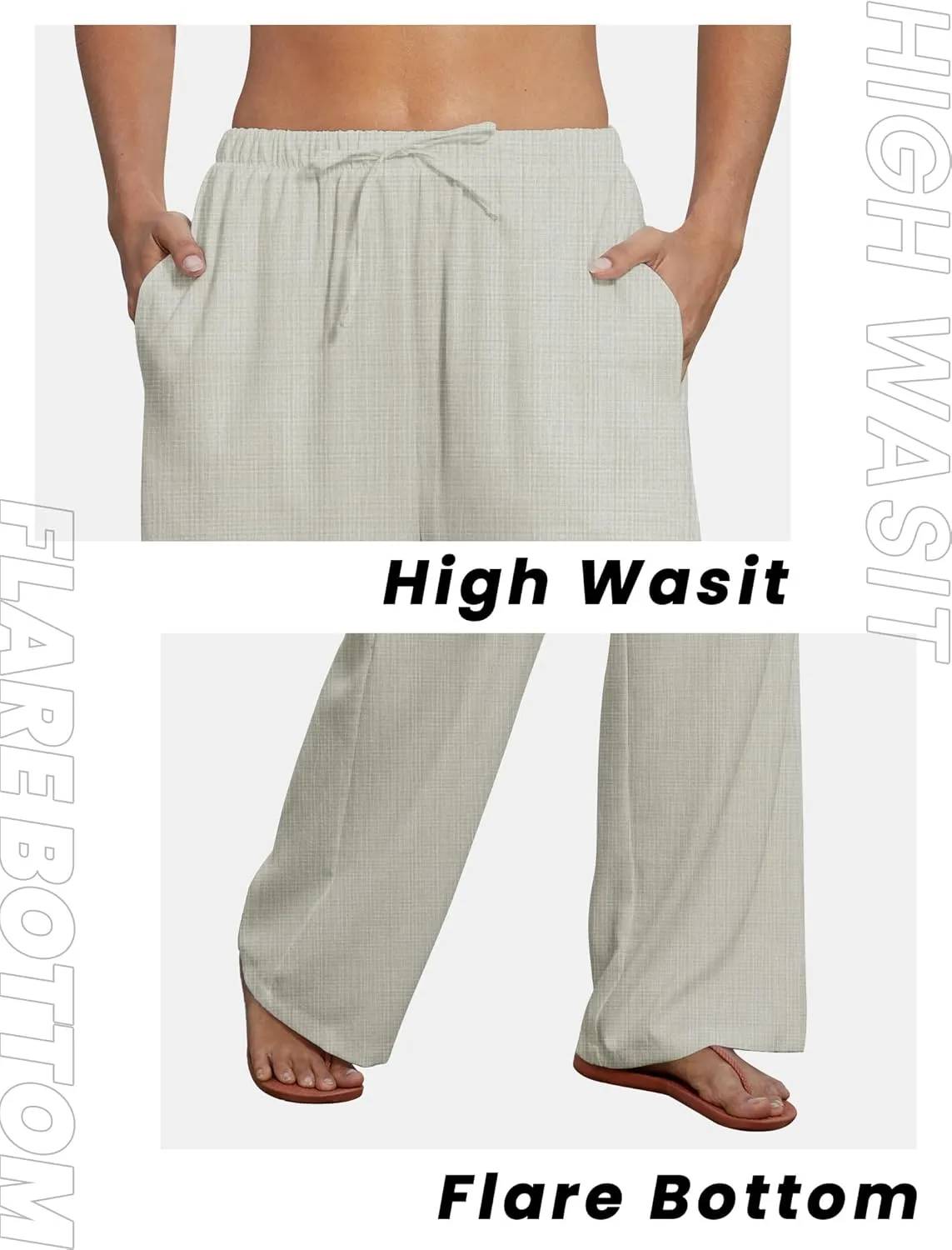 FireSwan Womens Linen Pants Summer Wide Leg Palazzo Pants with Pockets High Waisted Flowy Beach Trousers