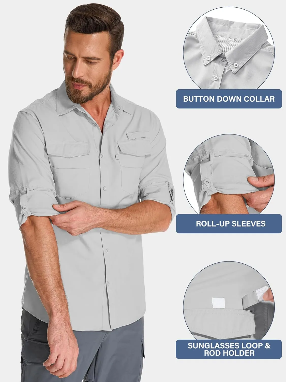 Fishing Shirts for Men, Sun Protection Long Sleeve Hiking Outdoor UV Shirt Quick Dry UPF 50  for Travel Safari Camping