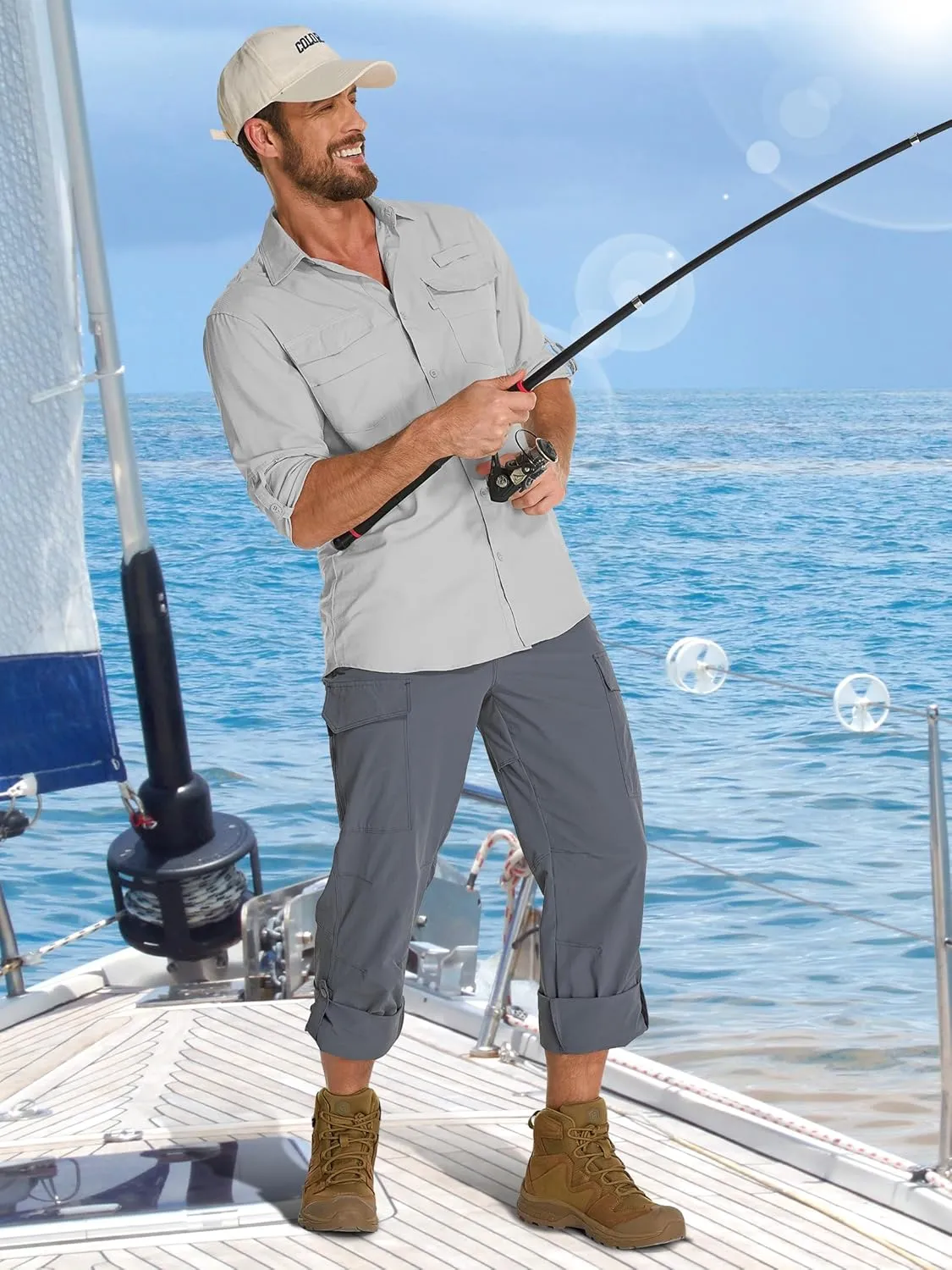 Fishing Shirts for Men, Sun Protection Long Sleeve Hiking Outdoor UV Shirt Quick Dry UPF 50  for Travel Safari Camping