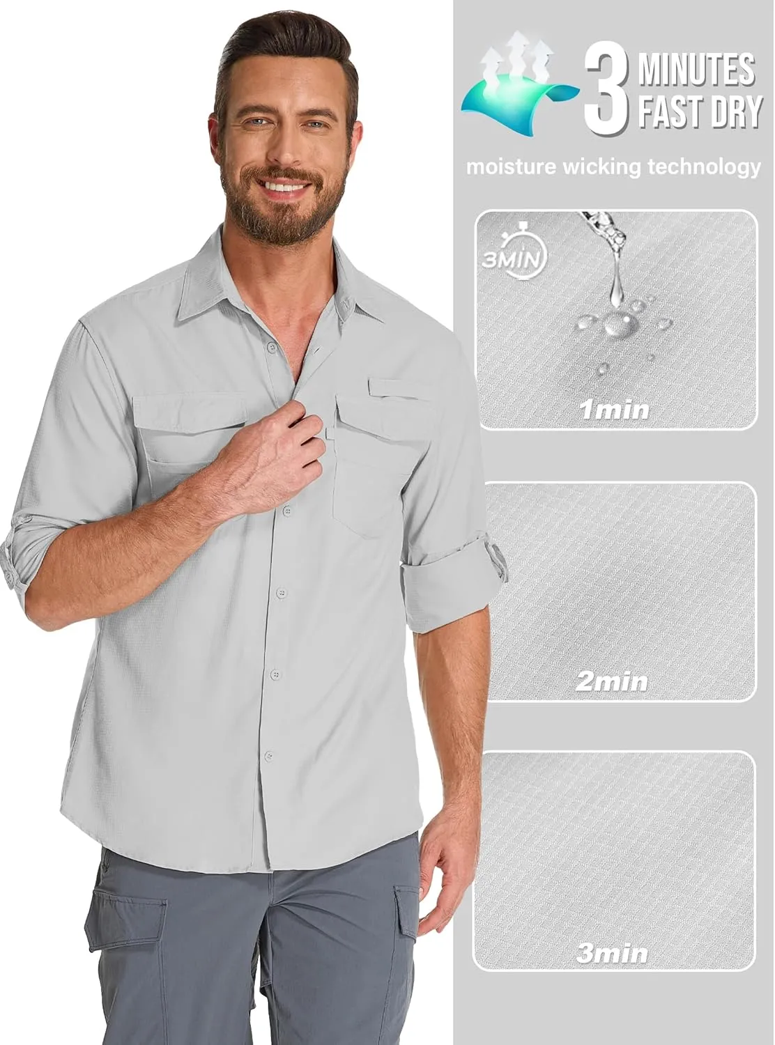 Fishing Shirts for Men, Sun Protection Long Sleeve Hiking Outdoor UV Shirt Quick Dry UPF 50  for Travel Safari Camping