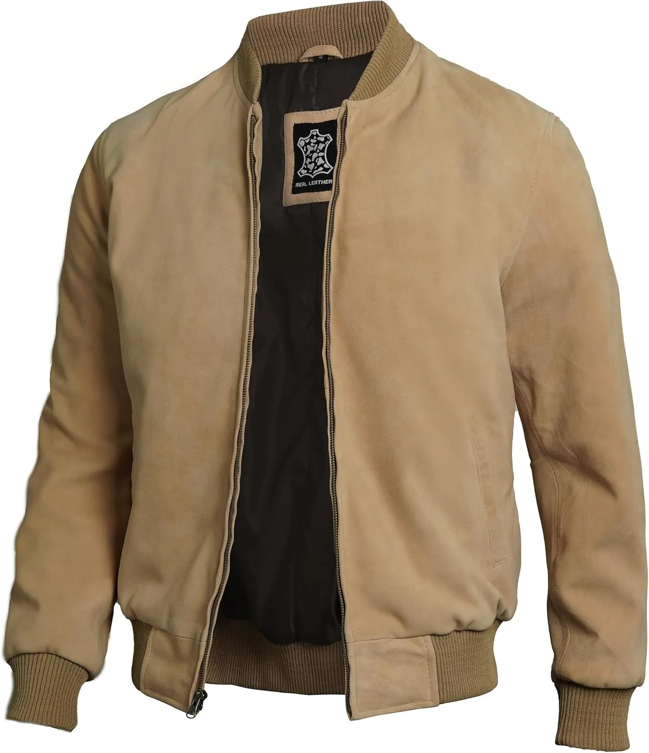 fjackets Real Suede Leather Bomber Jackets For Men - Baseball Leather Jacket Men