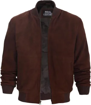 fjackets Real Suede Leather Bomber Jackets For Men - Baseball Leather Jacket Men