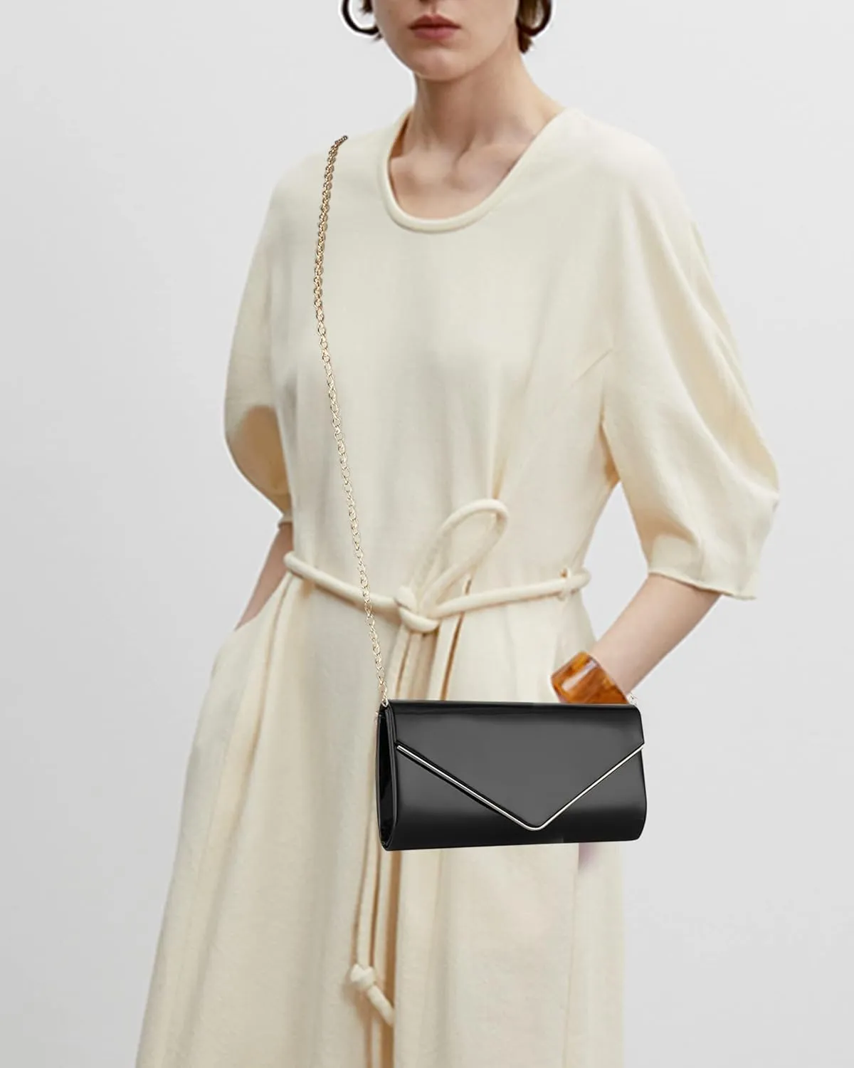 Flap Envelope Clutch Handbag Chain Wedding Crossbody Shoulder Women Glossy Patent Leather Evening Purse