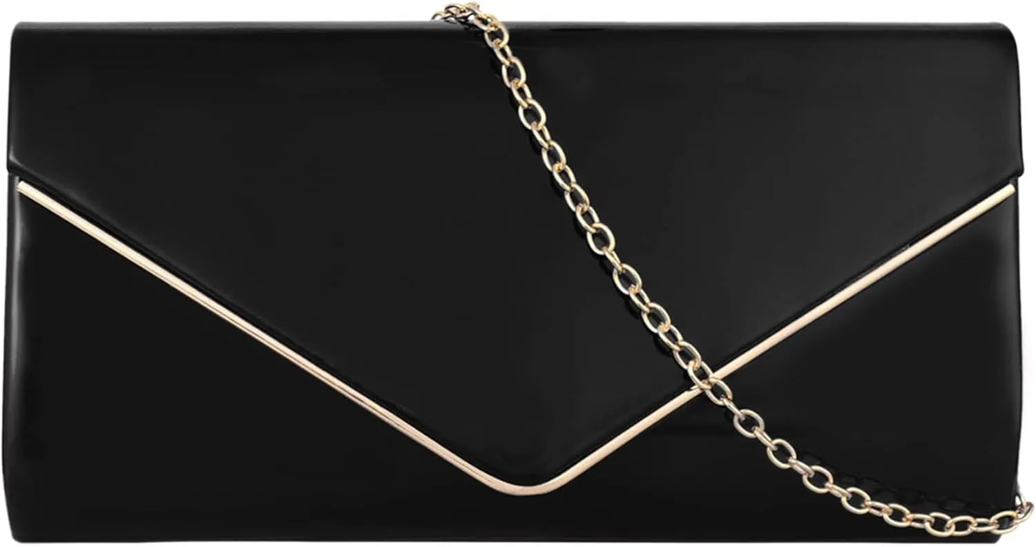 Flap Envelope Clutch Handbag Chain Wedding Crossbody Shoulder Women Glossy Patent Leather Evening Purse