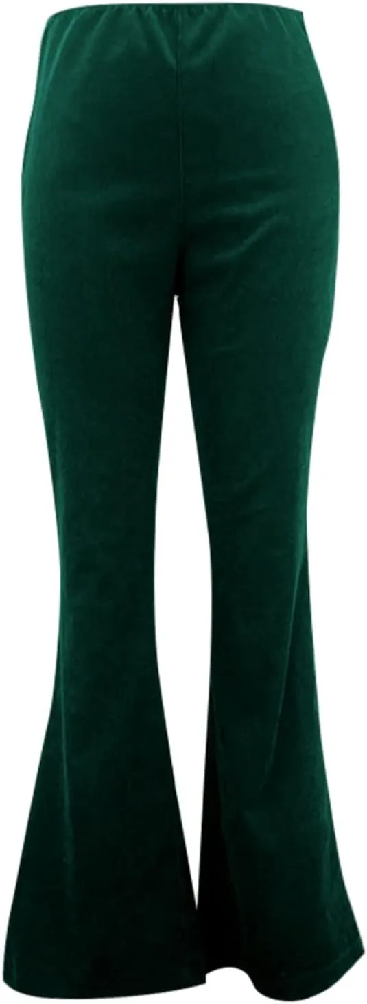 Flare Corduroy Pants for Women High Waisted Wide Leg Pants Elastic Waist Pull On Bell Bottoms Front Seam Slacks