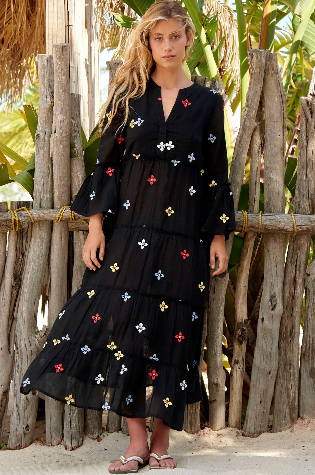 Florence Embroidered Kaftan | Black/ Multi