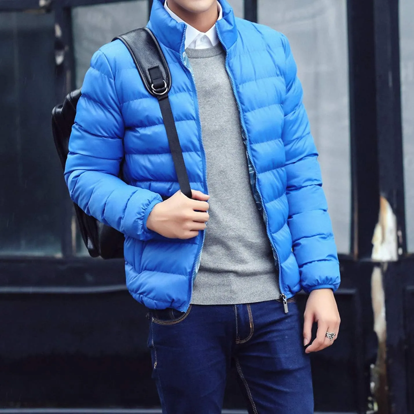 Flygo Men's Ultra Loft Quilted Puffer Jacket Warm Cotton Down Padded Coat Outwear