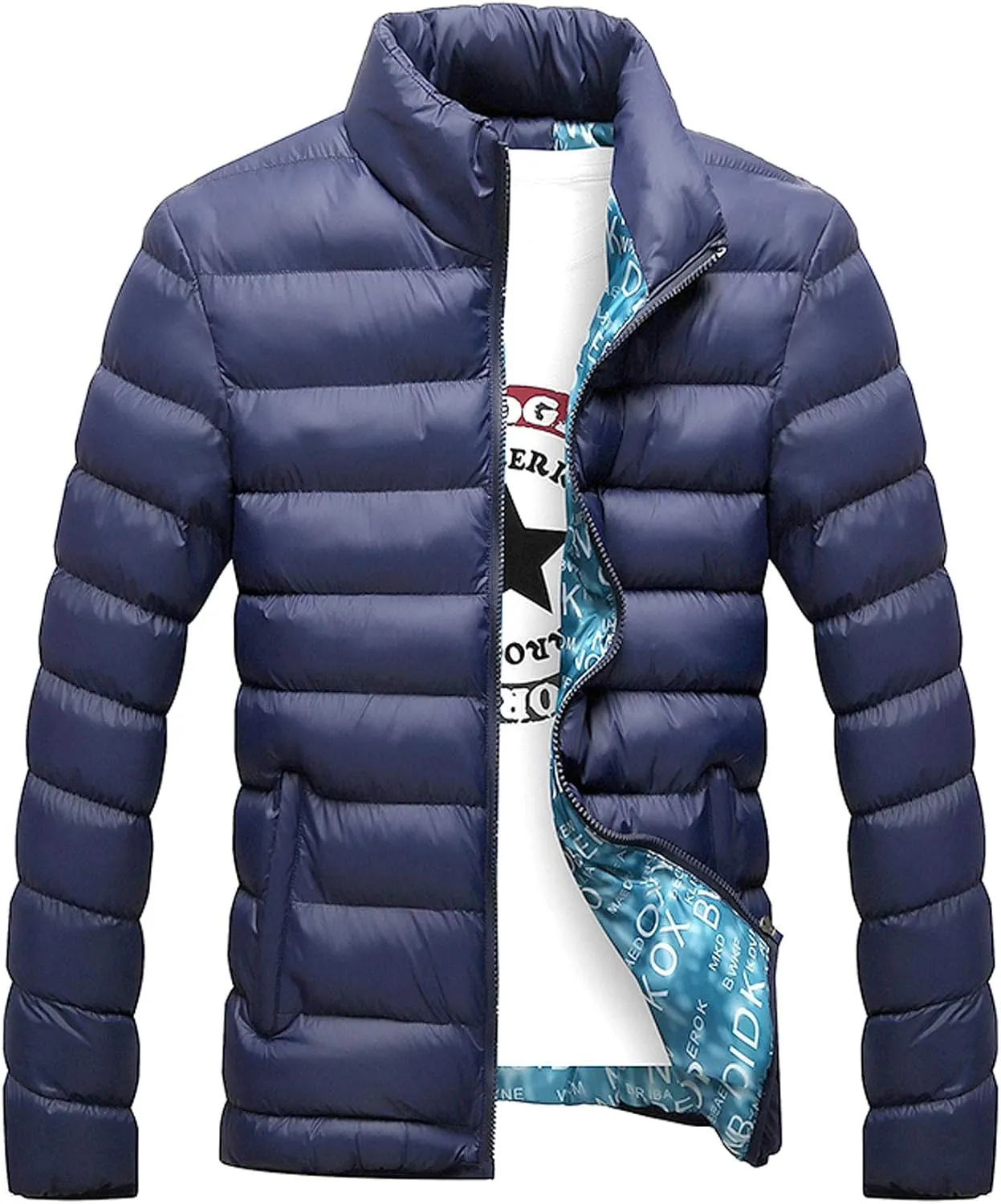 Flygo Men's Ultra Loft Quilted Puffer Jacket Warm Cotton Down Padded Coat Outwear