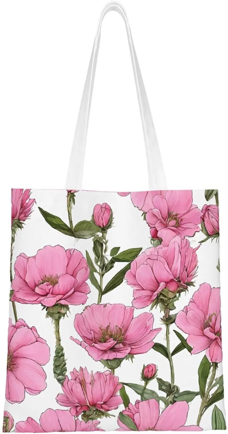 (Garden Peony) Reusable Canvas Tote Bag For Women Lightweight Handbag Shopping Bag Stylish Shoulder Bag