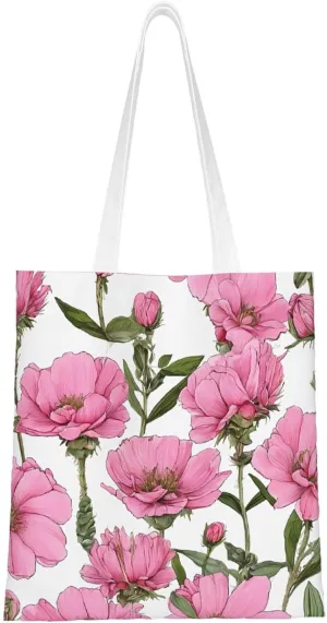 (Garden Peony) Reusable Canvas Tote Bag For Women Lightweight Handbag Shopping Bag Stylish Shoulder Bag