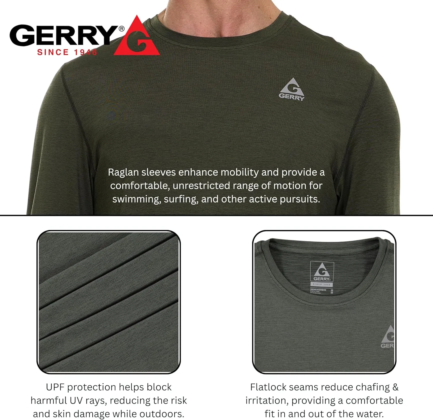 Gerry Rash Guard for Men, Long Sleeve Mens Swim Shirt, Fishing Hiking UPF  50 UV Protection