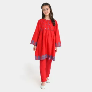 Girls Jacquard 2Pcs Suit Lively-Red